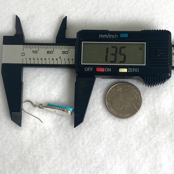 Sterling Silver 925 Dainty Southwest Style Carved Blue Leaf Dangle Earrings - Picture 14 of 16